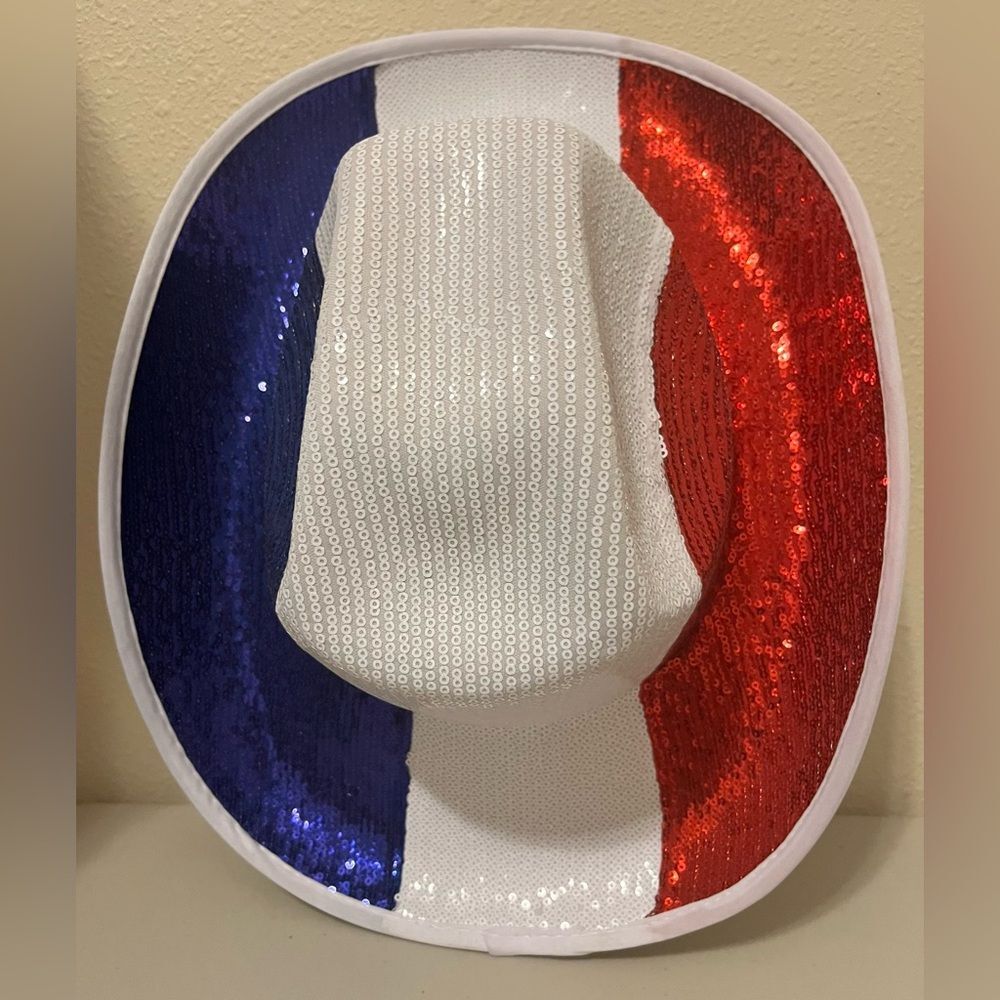Patriotic Sequin Cowboy Hat - White, Red & Blue